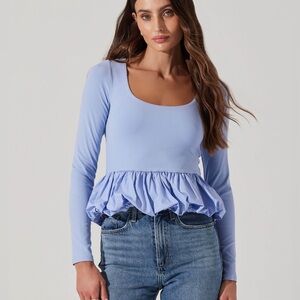 Astr The Label Light Blue Peplum Top